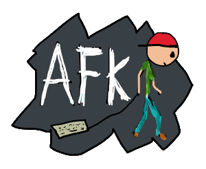 AFK design features a fairly hacked off guy pulling his keyboard along with the letters AFK highlighted. A cool and different graphic for people who are temporarily Away From Keyboard.