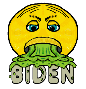 Funny Anti Biden design shows an annoyed vomiting character showing what they think of Mr.Biden.  For when politics makes you sick.