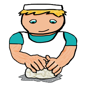 Baking design shows a baker kneading dough in preparation for baking bread. For bakers who get a rise out of dough.