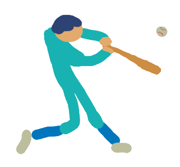Baseball player takes a shot at the flying baseball.