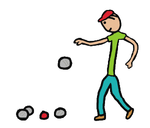 A boules player releases the boule towards the others which have already been played. Cool illustration of the game of boules.