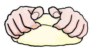 Bread Making Hands shows a pair of hands kneading dough as part of the bread-making process.