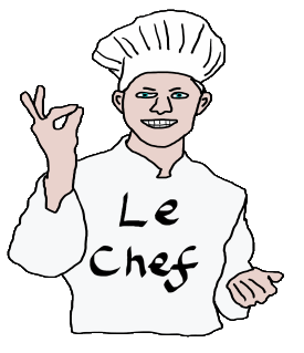 Chef design features a happy chef celebrating the exquisite taste of perfection. Wears chefs hat and 