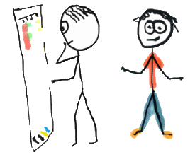 Stickman chooses clothes from a wardrobe