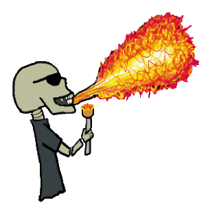 Fire Breathing, sometimes called Fire Eating, design shows a fire breather blowing a plume of flames into the air. 