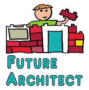 Future Architect design shows a child playing with building blocks with the words below.  A fun image with a positive message about the possibilities.