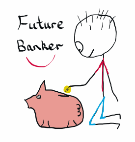 Kid puts money in a piggy bank - a future banker perhaps?