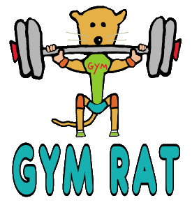 Gym Rat design shows a large hand drawn rat powerlifting a bar with heavy weights. For gym rats and weightlifting enthusiasts.