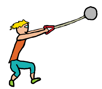Athlete swings the hammer during hammer throw competition.  Fun hand drawn image for hammer throwers and their fans.