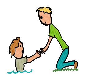 Helping Hand design shows a person lending a hand to help someone. Image shows a drowning person being rescued but it applies to many areas where a friend has offered help to someone in trouble. Reach out and give them a helping hand!
