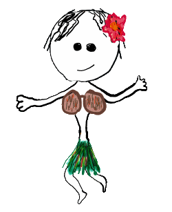 Hula dancing with grass skirt and coconuts