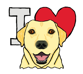 I Love Labradors has an I Heart background with a hand drawn Labrador face in front. For anyone who loves labradors, which is basically everyone.