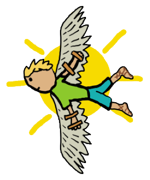 Icarus from Greek Mythology flies towards the sun