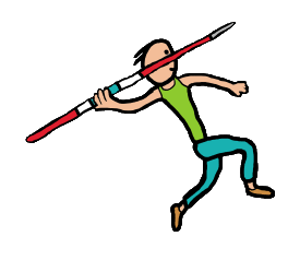 Athlete ready to throw the javelin - maybe as part of a decathlon event - or a standalone competition.  Cool graphic with multi-coloured spear and keen javelin thrower looking for a new personal best.