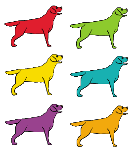 Labrador, or more accurately Labradors, is a fun design with six brightly colored dogs. Celebrate that Labrador feeling!
