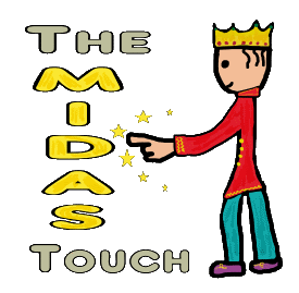 King Midas from Greek myth had the magic Midas Touch - where everything he touched turned to gold.  Makes bitcoins, the stock market and other investments seem a bit ordinary.  Celebrate your own good fortune with this fun Midas Touch design.