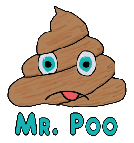 Mr. Poo is a funny poop design consisting of an expressive poo with eyes and sticking out tongue plus the words 