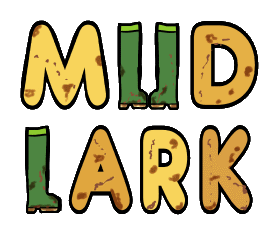 Mudlark design uses wellington boots to replace a couple of letters. The other letters are in a mixture of mud colors with plenty of mud splatters. A fun graphic for mudlarking about.