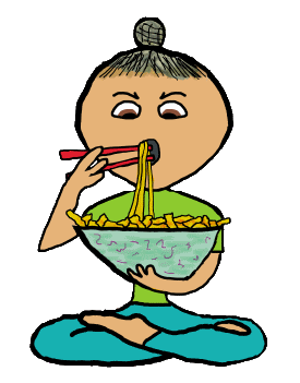 Noodles and Chopsticks features a Ramen Noodle fan enjoying a bowl of noodles with maximum concentration.