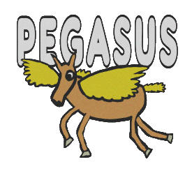 Pegasus the winged flying horse from Greek Mythology. Fun graphic shows Pegasus with wings outstretched in full flight. For horse and Greek myth fans.