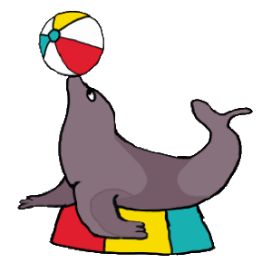 Performing Seal design shows a circus seal balancing a beach ball on its nose.