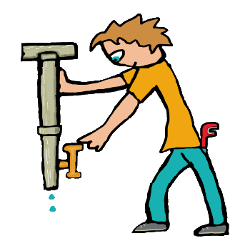 Plumbing design shows a plumber fixing a leaky pipe.  Plumbing is a key building trade and one of the essential emergency services.  Fortunately our plumber knows exactly what to do.