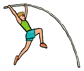Pole vaulting design shows athlete bending pole and leaving the ground on their way to set a pole vault competition record.