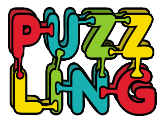Puzzling design shows interlocking letter pieces in fun colors for puzzlers and puzzle fans.