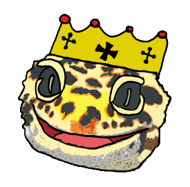Royal Lizard wears a crown and smiles upon the subjects.  Bow down and accept your fate.