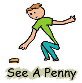 See a penny, pick it up, all day long you'll have good luck.  Illustrated in hand drawn graphics and writing with the words 