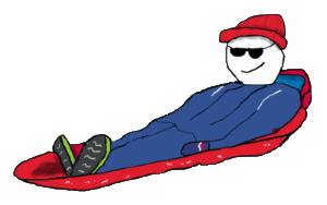 Drawing of a happy person sledging in a red sled