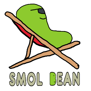 A fun drawing of a smol bean in a deckchair.
