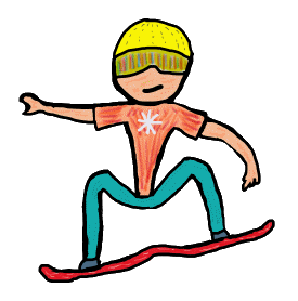 Snowboard design shows a snowboarder riding board with arms out for balance.  Cool bold snowboarding graphic.