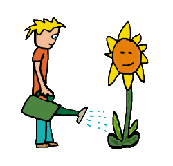 Watering Garden Plants design features a keen gardener with watering can giving water to a happy plant - a fun graphic for watering the garden!