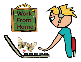 Work From Home design shows a worker at their laptop with a 