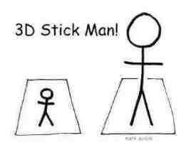 3D stickman stands up on a piece of paper