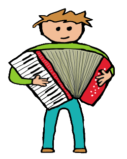 Accordion graphic shows instrument being played by accordionist