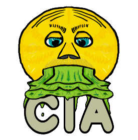 Anti CIA shows a person vomiting over the CIA sign below in a clear message against this secretive anti democratic organization.