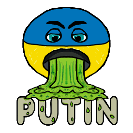 Funny Anti Putin Vomit Emoji shows a Ukrainian Emoji vomiting over the word 