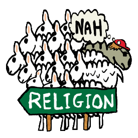 Anti Religion shows religious sheep following the 