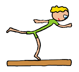 Artistic gymnast holds a pose on the chalk covered wooden balance beam