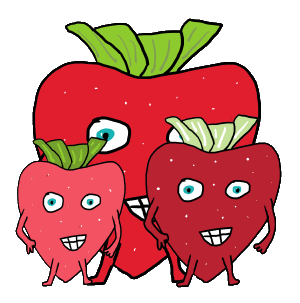 A fun design shows three berries in a berry family looking at the viewer