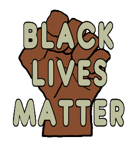 Black Lives Matter features a clenched fist with the words in front of it - creating a powerful statement where the Black Lives Matter phrase is backed up by the fist.