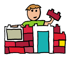 Builder design shows a bricklayer creating a house with building blocks. For construction professionals or kids, a fun design celebrating manual effort.