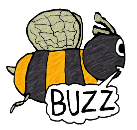 Buzzing Bee is a fun drawing of a bumble bee in mid flight saying 