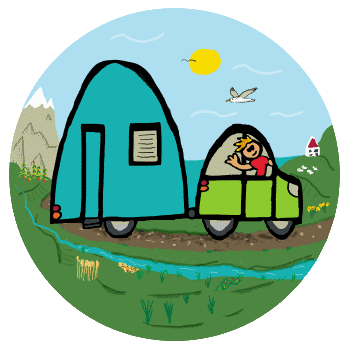 Caravan design features two cars and caravans in a cool graphic style.  For caravanning enthusiasts.