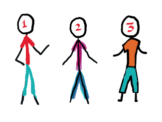 Three techniques for drawing stickmen clothes - lines, wash and color fill