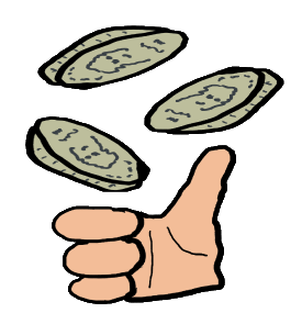 Coin Toss or Tossing a Coin design shows three coins being flipped by a thumb.  For people who like flipping coins to make decisions - the age-old heads or tails moment of chance.