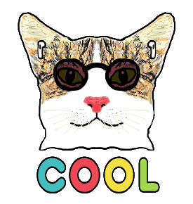 Cool Cat wears glasses and listens to music. The word 
