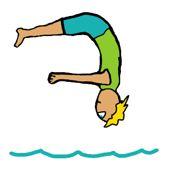 Springboard Diving design shows a swimming pool diver leaving the diving board as they start their descent to the water. Bent over and arms outstretched - a fun image for springboard divers and diving enthusiasts